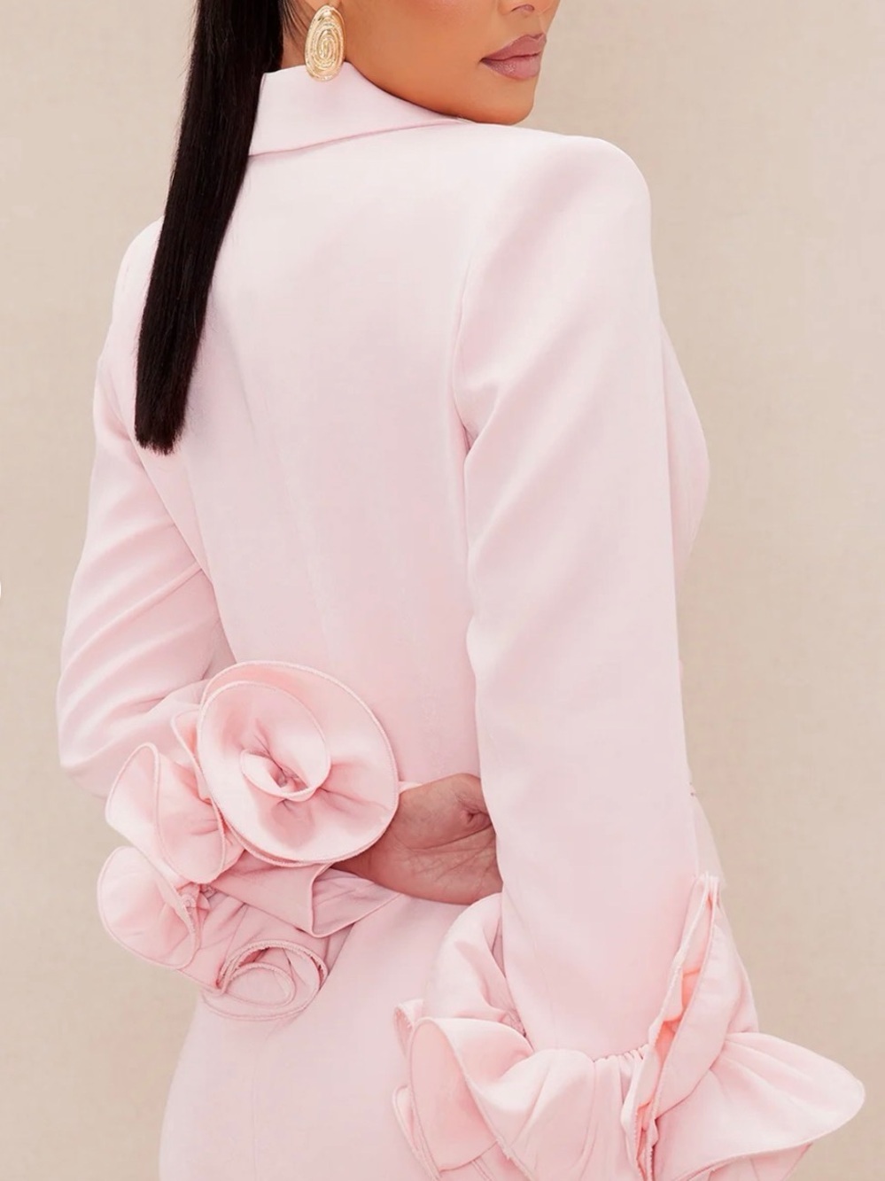 Fashion Nova Blush Pink Floral Applique Long Sleeve Dress